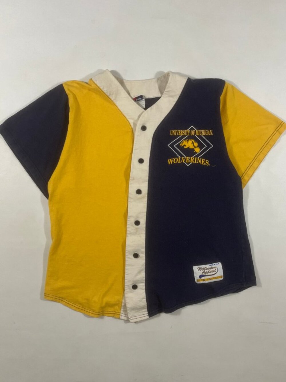 Vintage 90s Wellington Apparel Michigan Wolverines Color Block Baseball Jersey…